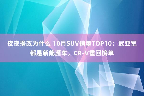 夜夜撸改为什么 10月SUV销量TOP10：冠亚军都是新能源车，CR-V重回榜单