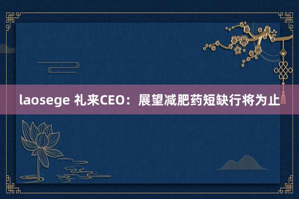 laosege 礼来CEO：展望减肥药短缺行将为止