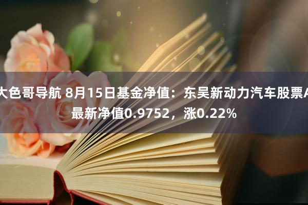 大色哥导航 8月15日基金净值：东吴新动力汽车股票A最新净值0.9752，涨0.22%