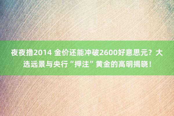 夜夜撸2014 金价还能冲破2600好意思元？大选远景与央行“押注”黄金的高明揭晓！